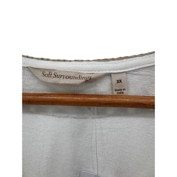 Soft Surroundings Sarita Top 3X Ivory Soft Knit Crochet Neckline 3/4 Sleeve NWT - Picture 3 of 6